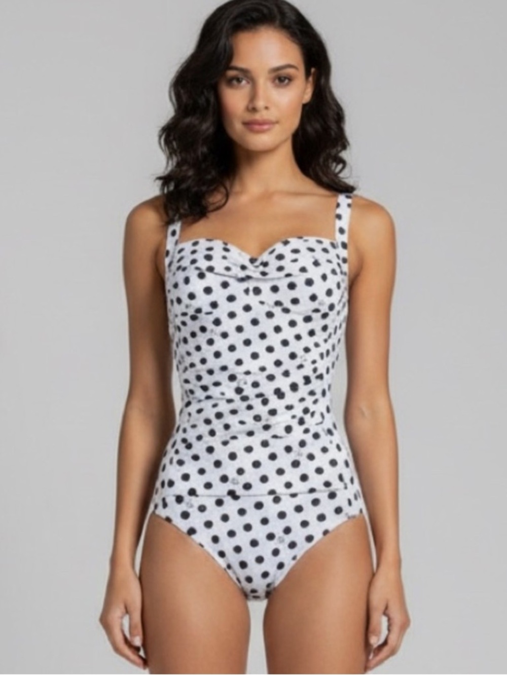 NWT Betsey Johnson White & Black Polka Dot Bandeau One-Piece Swimsuit